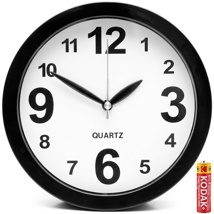 Ceas de masa K40, functie alarma, alimentare 1 x baterie AA 1.5V, diametru 16 cm, negru