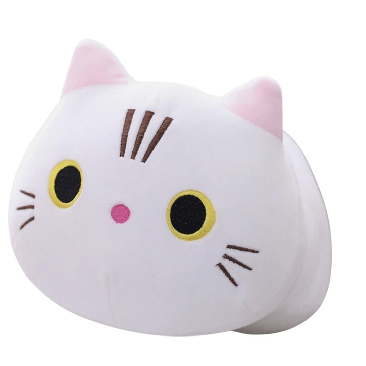 Плюшена играчка Malvys® – Бяла котка „Снежинка“ 25 см, Kawaii играчка за момичета и момчета