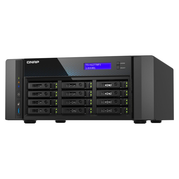 Stocare NAS Qnap TS-H1277AFX-R7, 32GB RAM, 12 sloturi, negru