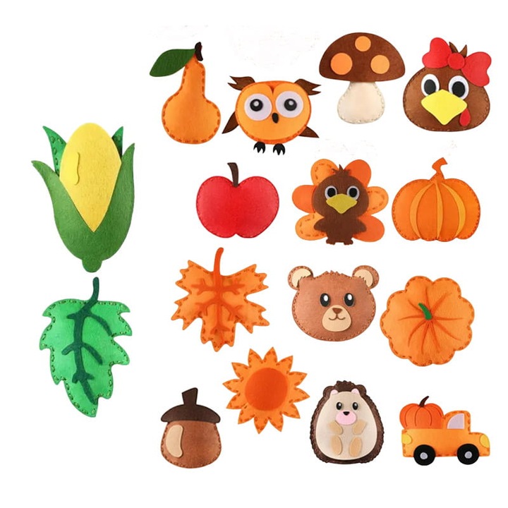 Комплект за шиене Монтесори, 16 филцови елемента, многоцветен