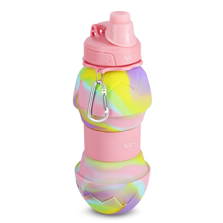 Силиконова бутилка, NILS, модел NC4102, 700 мл, розова, компактна, сгъваема