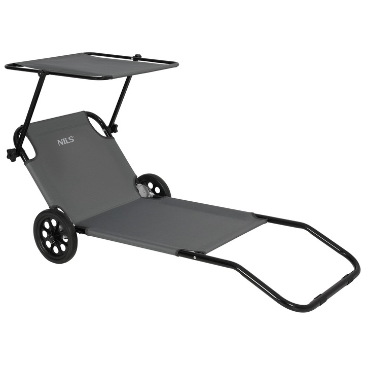 Sezlong NILS CAMP NC3307, gri, 148x52x57cm, 2 suporturi de transport, capacitate maxima 110kg
