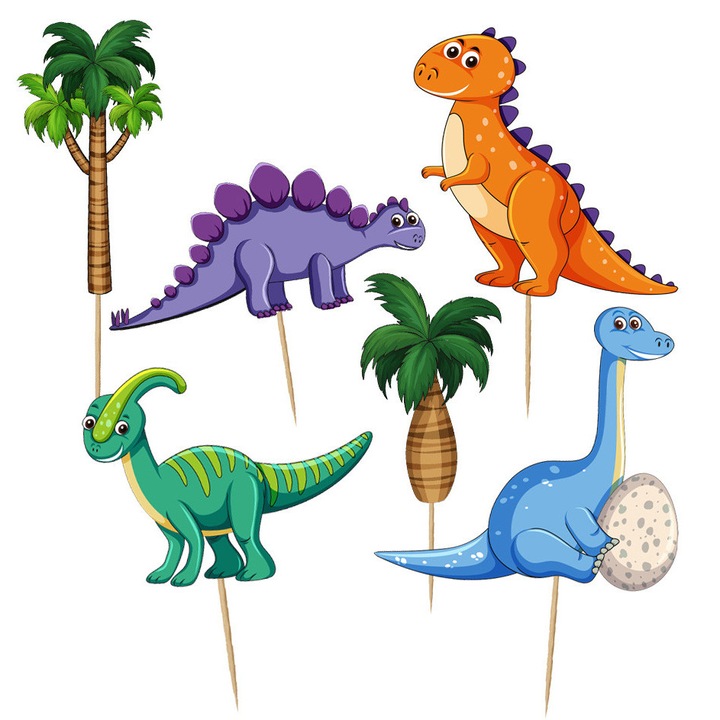 Топери за торта ДИНОЗАВРИ, PartyPro, комплект от 6 броя, 6-9 см