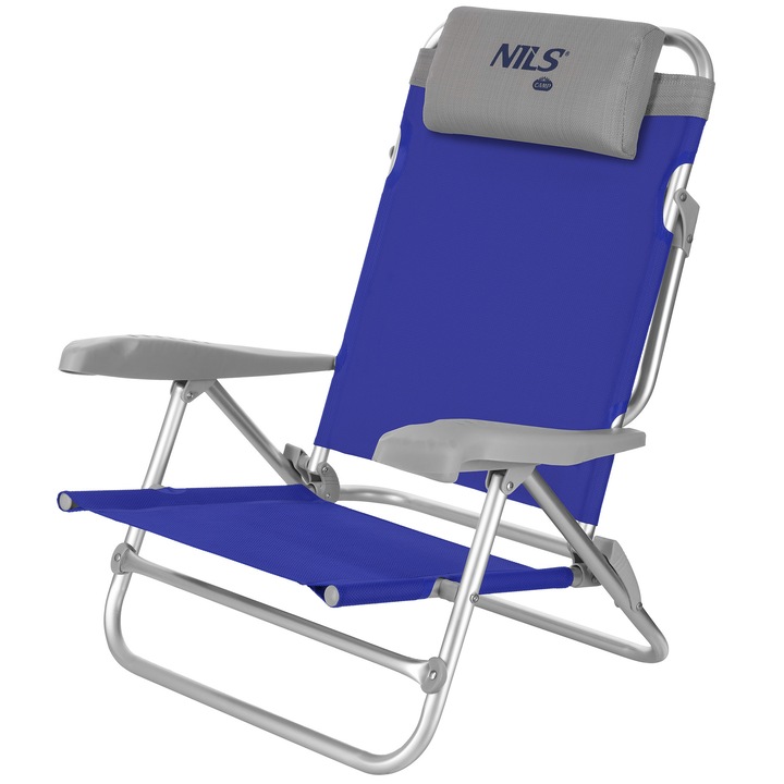 NILS CAMP 2 az 1-ben turistaszék, kékesszürke, 85x65cm, teherbírás 110kg, háttámla 5 pozícióba állítható