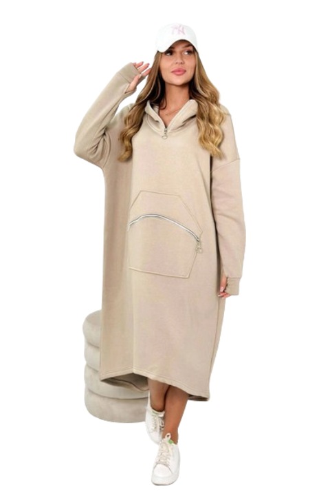 Рокля, бежова, с качулка - 69875, Бежов