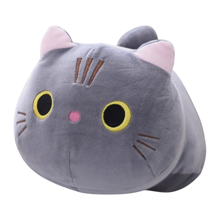 Плюшена играчка Malvys® – Сива котка „Смоуки“ 25 см, пухкава възглавничка за прегръдки