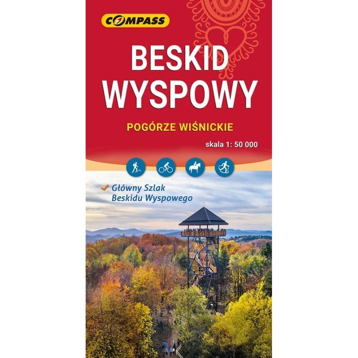 Harta turistica Compass Beskid Wyspowy 1:50 000, format B1 (68x98cm), dubla fata, 2025
