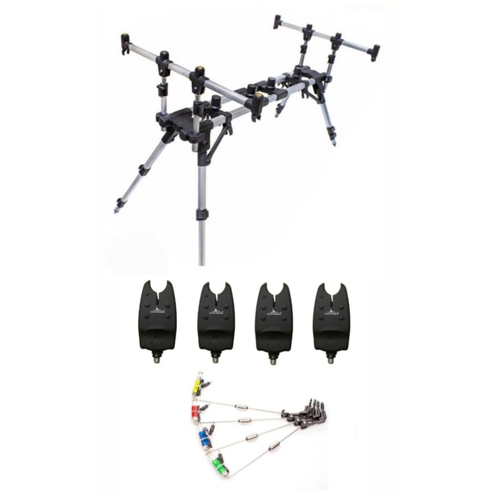 Set Rod Pod Eastshark cu 4 Senzori și 4 Swingere, 90-130cm, 55-105cm, Multicolor, 100x18x16cm, 3,5kg