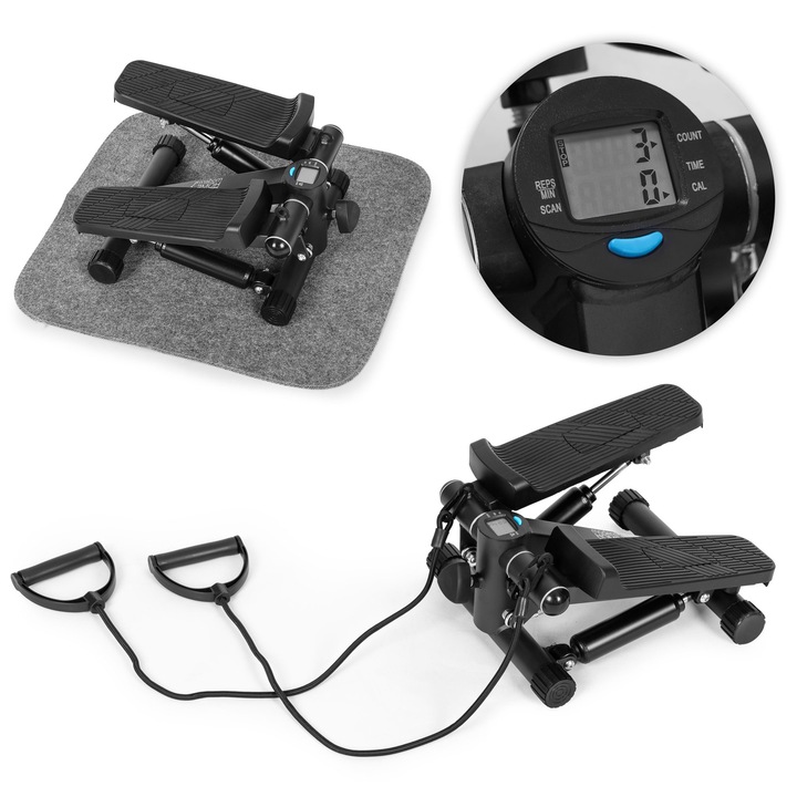 Фитнес степер с експандери, ModernHome, 5 функции, противоплъзгащ, 29x34x19см