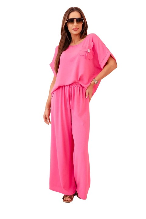 Set dama Kesi, viscoza, roz, pantaloni lejeri si bluza, stil supradimensionat, One Size INTL