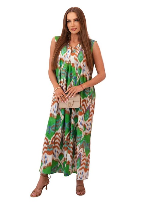 Rochie de dama Kesi, evazata, decolteu in V, verde, bumbac 100%, S-L INTL