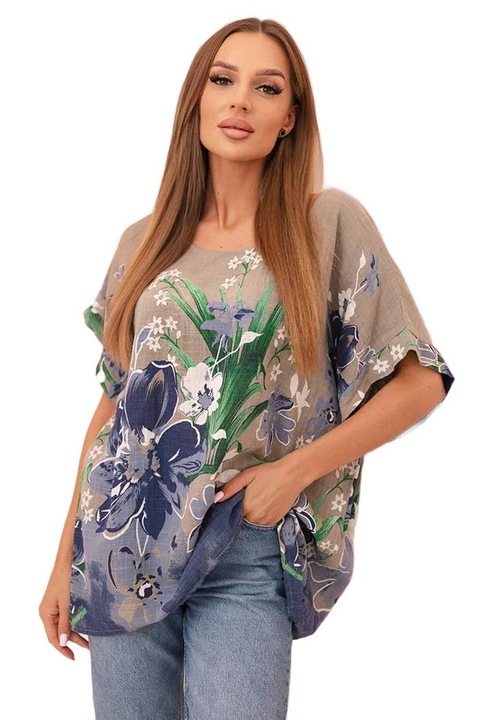 Bluza dama, Kesi, imprimeu floral, bumbac, maneci scurte, lejera, One Size INTL