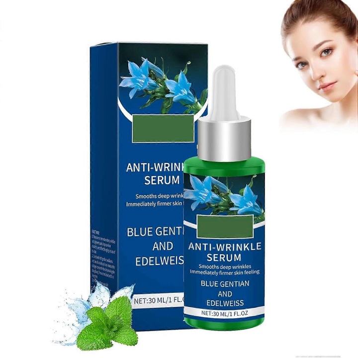 Serum anti-riduri organic, Blue Gentian, reduce ridurile adanci, imbunatateste elasticitatea pielii
