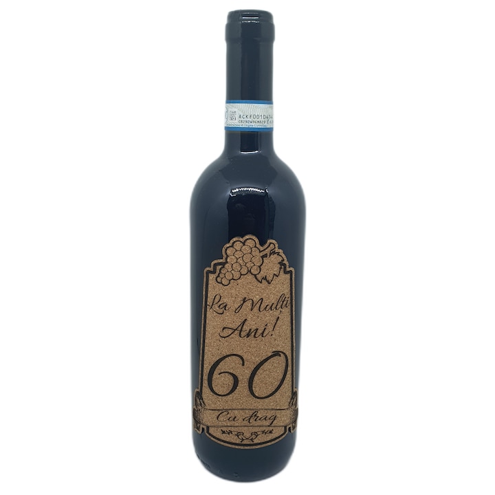 Vin rosu cabernet sauvignon personalizat cu mesaj, la multi ani 60, editie limitata, demisec, 750ml, 13.5% alcool