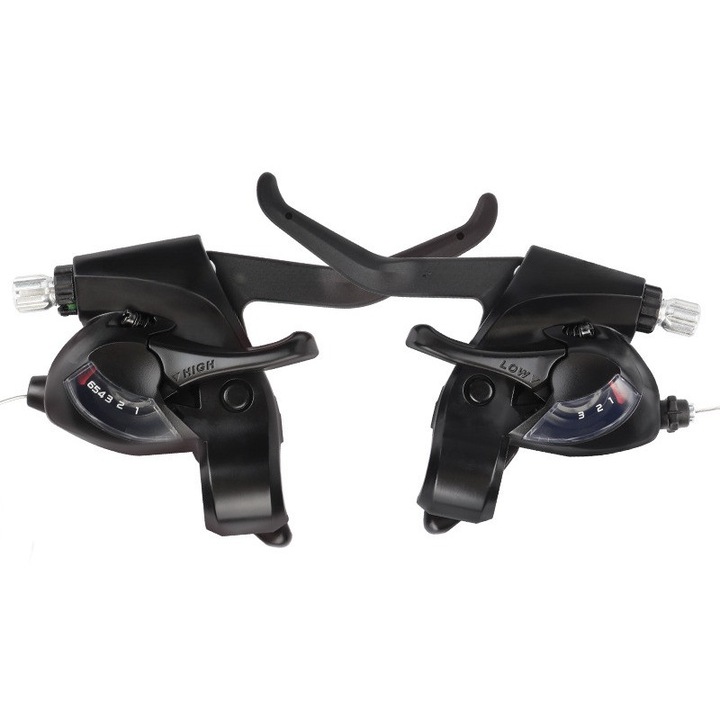 Set 2 manete schimbator cu frana,3x6V,2 degete, V-Brake, Franare lina si fiabila, Schimbare clara a vitezelor, Flexibil si usor de utilizat, Uzura mai mica a franelor, Instalare usoara si convenabila, negru