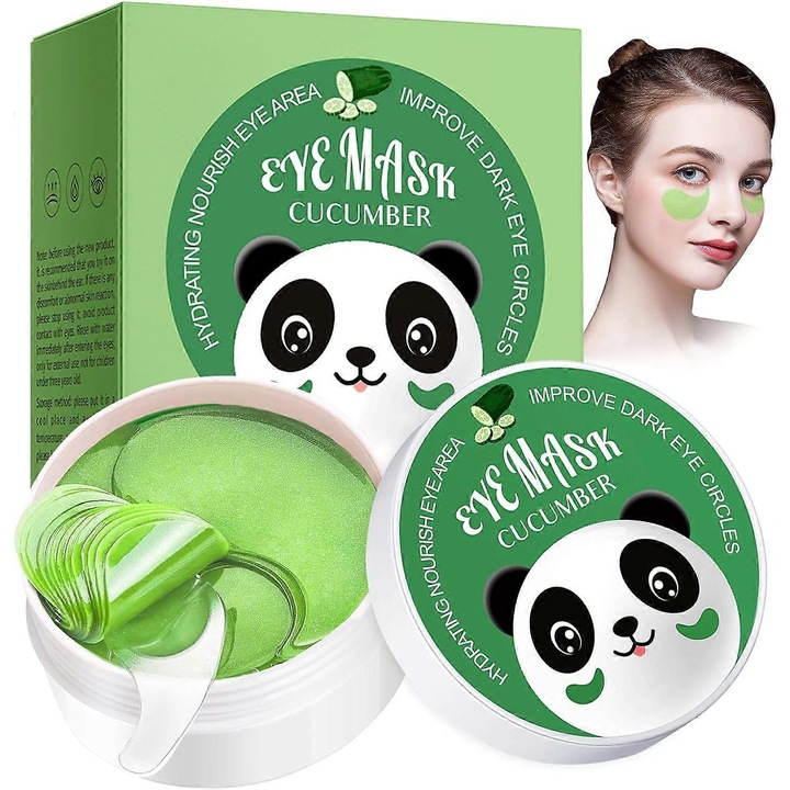 Pachet de 60 de plasturi pentru ochi Nalikosty, anti-cercuri negre, cu extract de castravete, acid hialuronic, pentru toate tipurile de piele