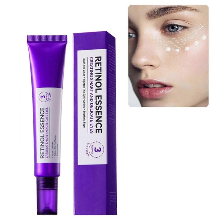 Крем против стареене за околоочния контур, с ретинол и колагенови пептиди, намалява тъмните кръгове и фините линии, комплект от 3 броя