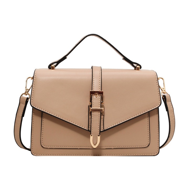 Дамска чанта, Esther Beauty®, Crossbody, Екологична кожа, Много отделения, 22x15x8см, Каки