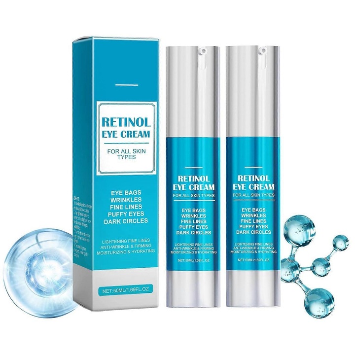 Крем за очи с ретинол, против стареене, за тъмни кръгове и подпухналост, 2 броя