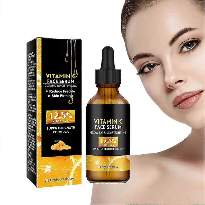 Serum pentru fata cu Vitamina C, set de 3 buc, formula anti-imbatranire, 12.5% Vitamina C, 30ml