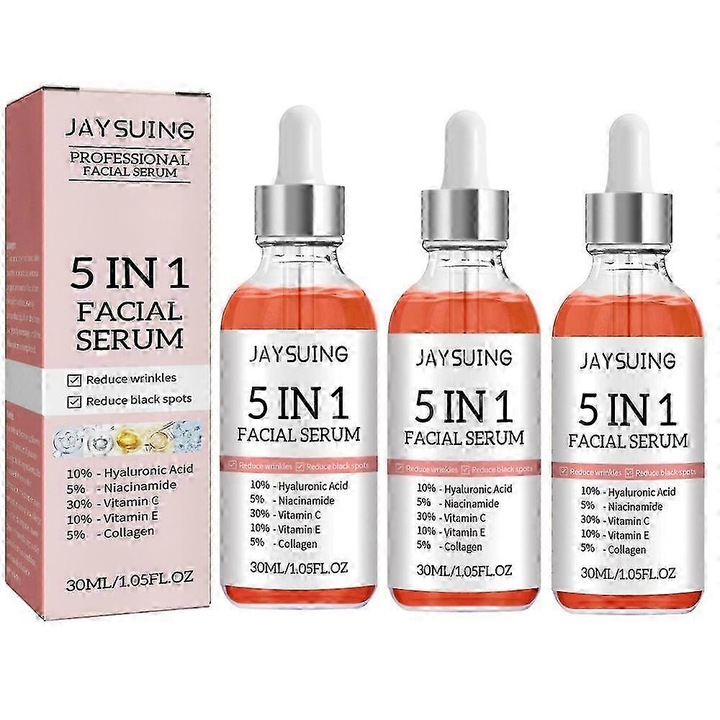 Ser facial 5 in 1, anti-imbatranire, 30ml, set de 3 bucati Jaysuing