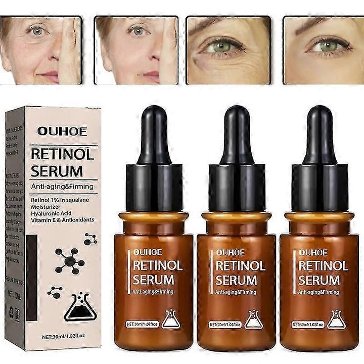 Esenta faciala cu retinol, 30ml, Ouhoe, anti-imbatranire, imbunatateste elasticitatea pielii, set de 3 bucati
