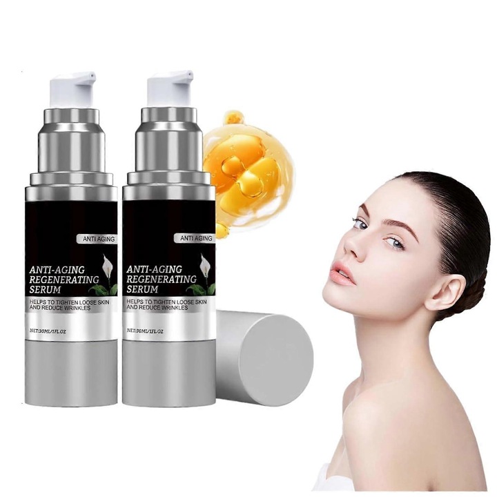 Serum regenerant anti-imbatranire, 2 bucati, cu celule stem vegetale si ceramide, hidratare si reparare, pentru toate tipurile de ten