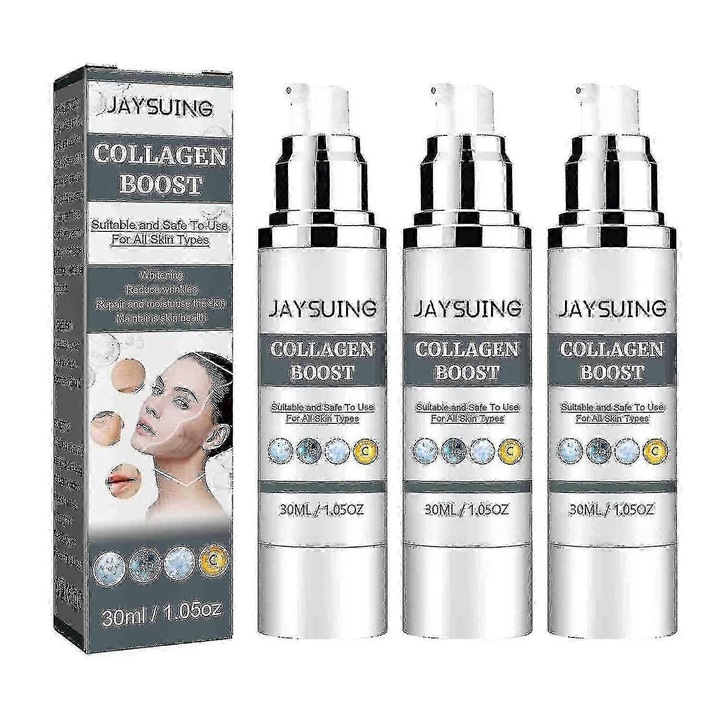 Serum anti-imbatranire, Jaysuing, 3 bucati, cu colagen, hialuronic si ceramide, pentru hidratare si iluminare a tenului