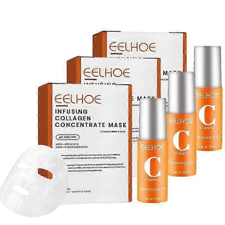 Set masti pentru fata cu colagen, 5 masti, spray VC, 12.1x3.6x5.6cm