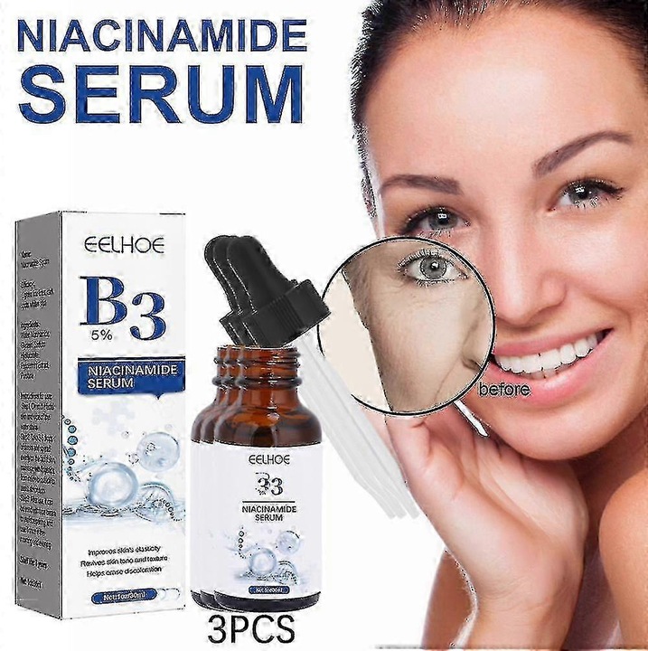 Серум за лице, EELHOE, B3 Ниацинамид, 3 броя, изсветляване на петна, против бръчки, хидратация, 30 мл