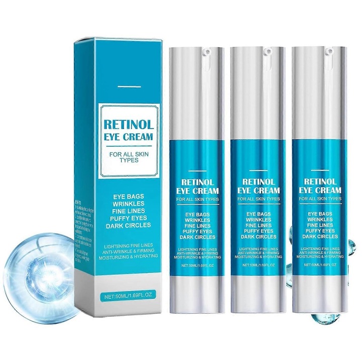 Крем за очи с ретинол, против стареене, за тъмни кръгове и подпухналост, комплект от 3 броя