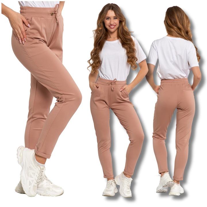 Női sportnadrág, Moraj, szűkülő, kényelmes, bézs, viszkóz