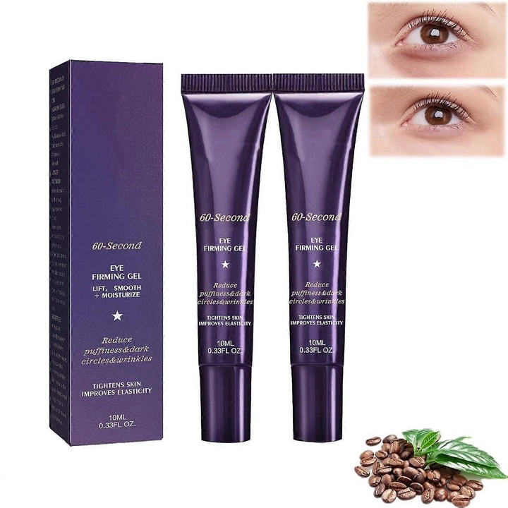 2 db-os szemkörnyékápoló gél szett, 60 másodpercen belül hat, ránctalanító, sötét karikákat halványít, 30ml