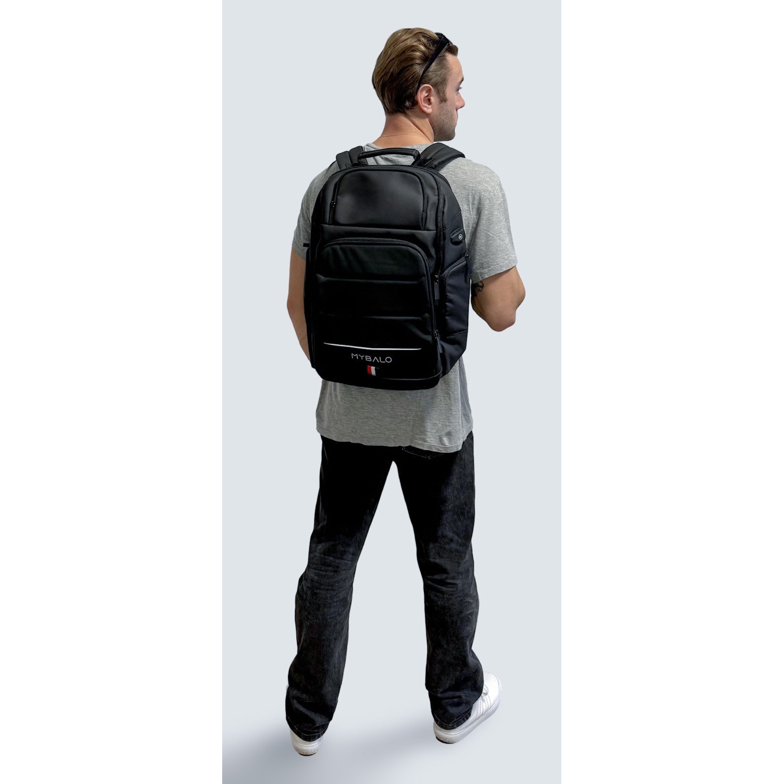 Rucsac laptop MYBALO Atlas, extensibil, impermeabil, cu port USB, 27-39 l, 46x31x20-26 cm, negru