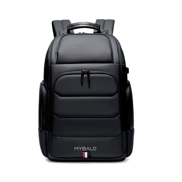 Rucsac laptop MYBALO Atlas, extensibil, impermeabil, port USB, 27-39 l, 46x31x20-26 cm, negru
