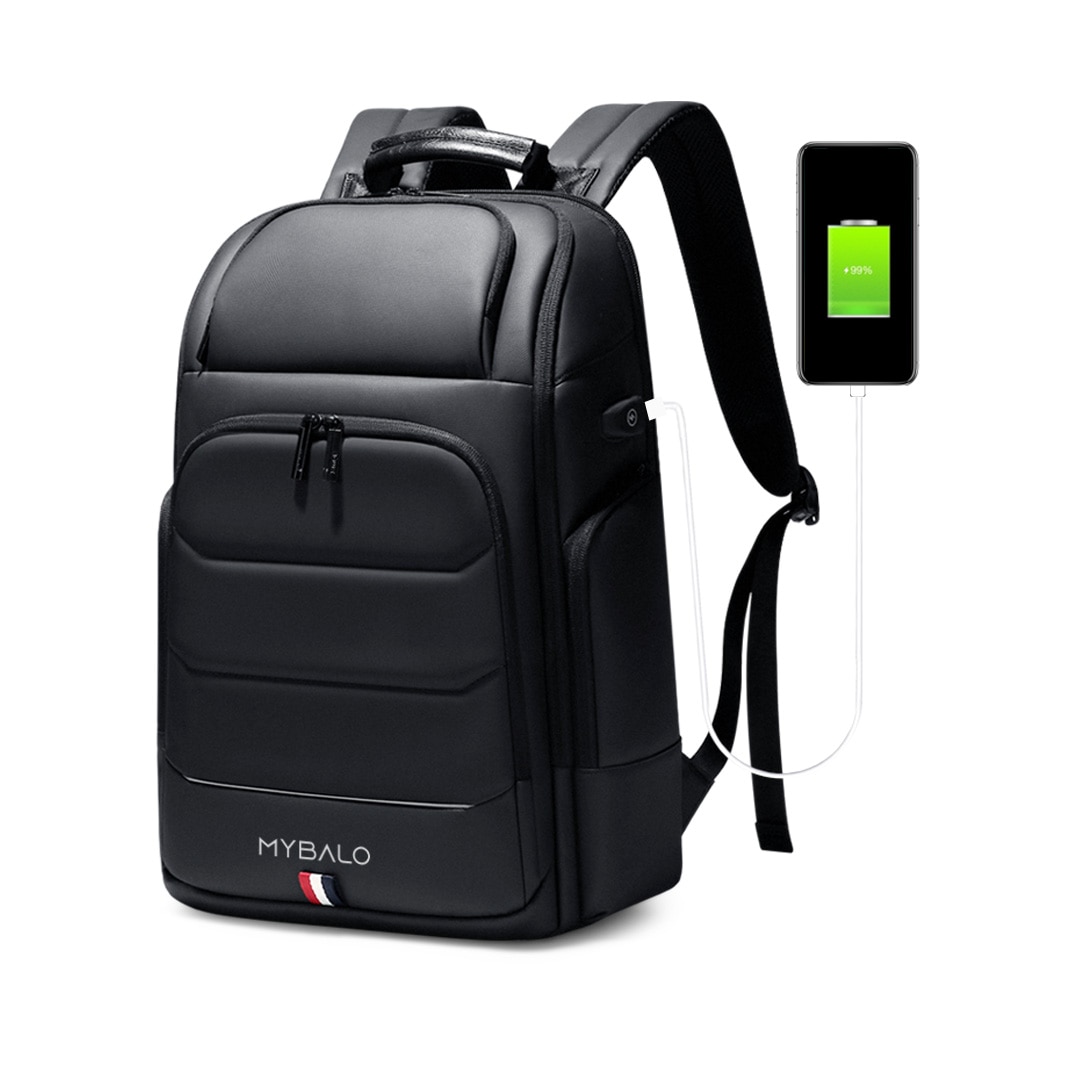 Rucsac laptop MYBALO Atlas, extensibil, impermeabil, cu port USB, 27-39 l, 46x31x20-26 cm, negru