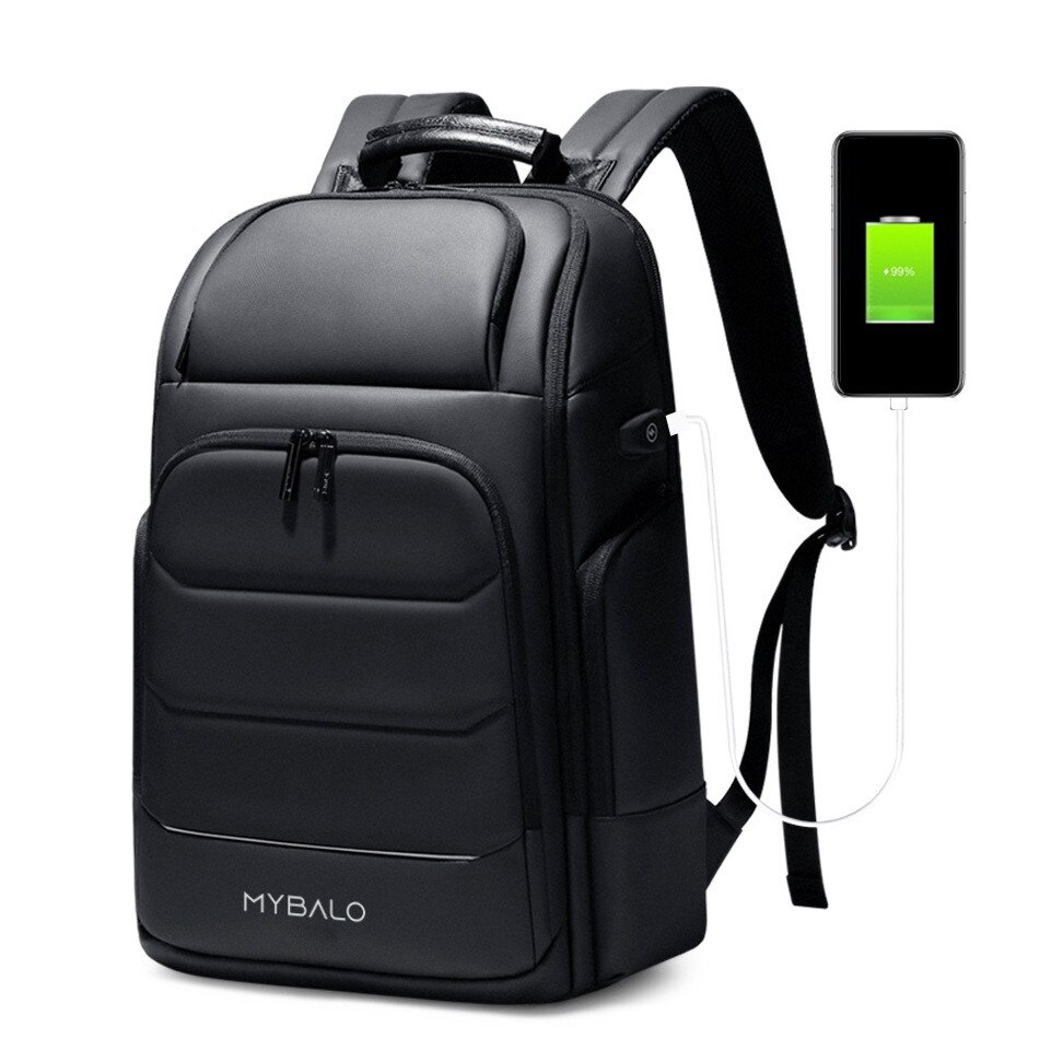 Rucsac laptop MYBALO Atlas, extensibil, impermeabil, cu port USB, 27-39 l, 46x31x20-26 cm, negru