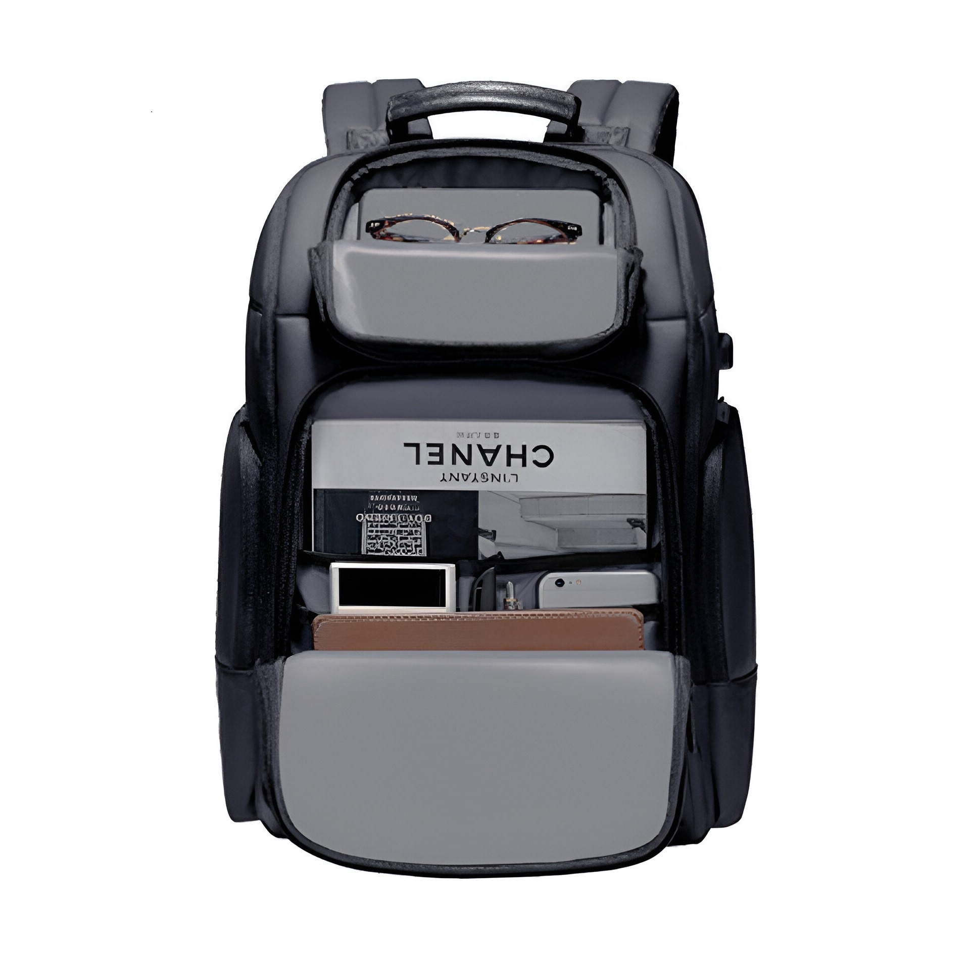Rucsac laptop MYBALO Atlas, extensibil, impermeabil, cu port USB, 27-39 l, 46x31x20-26 cm, negru
