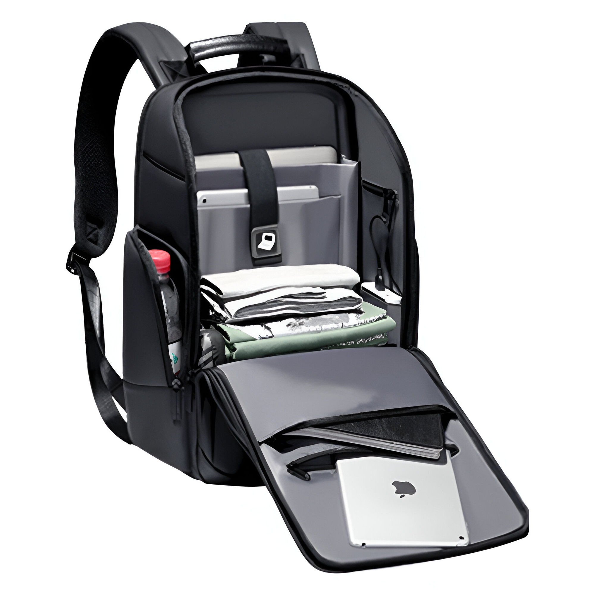 Rucsac laptop MYBALO Atlas, extensibil, impermeabil, cu port USB, 27-39 l, 46x31x20-26 cm, negru