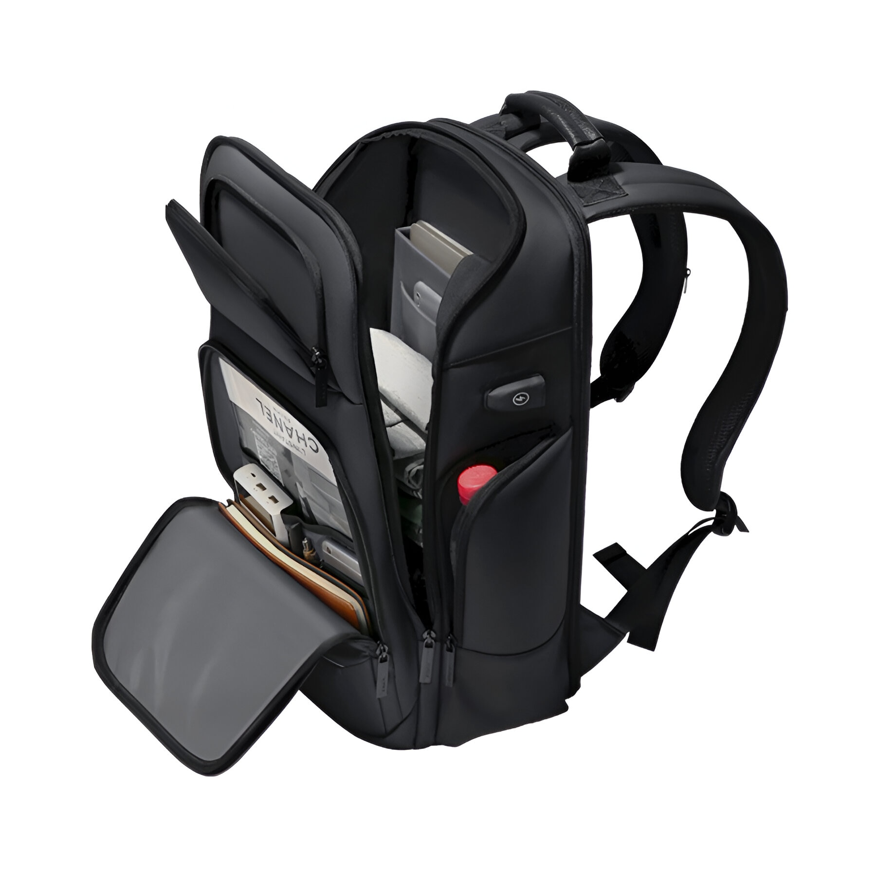 Rucsac laptop MYBALO Atlas, extensibil, impermeabil, cu port USB, 27-39 l, 46x31x20-26 cm, negru