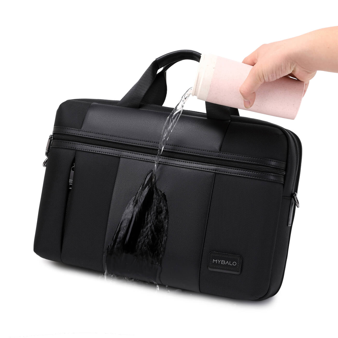 Geanta laptop MYBALO Lugano, 14", deschidere 180°, impermeabila, neagra, 19 l