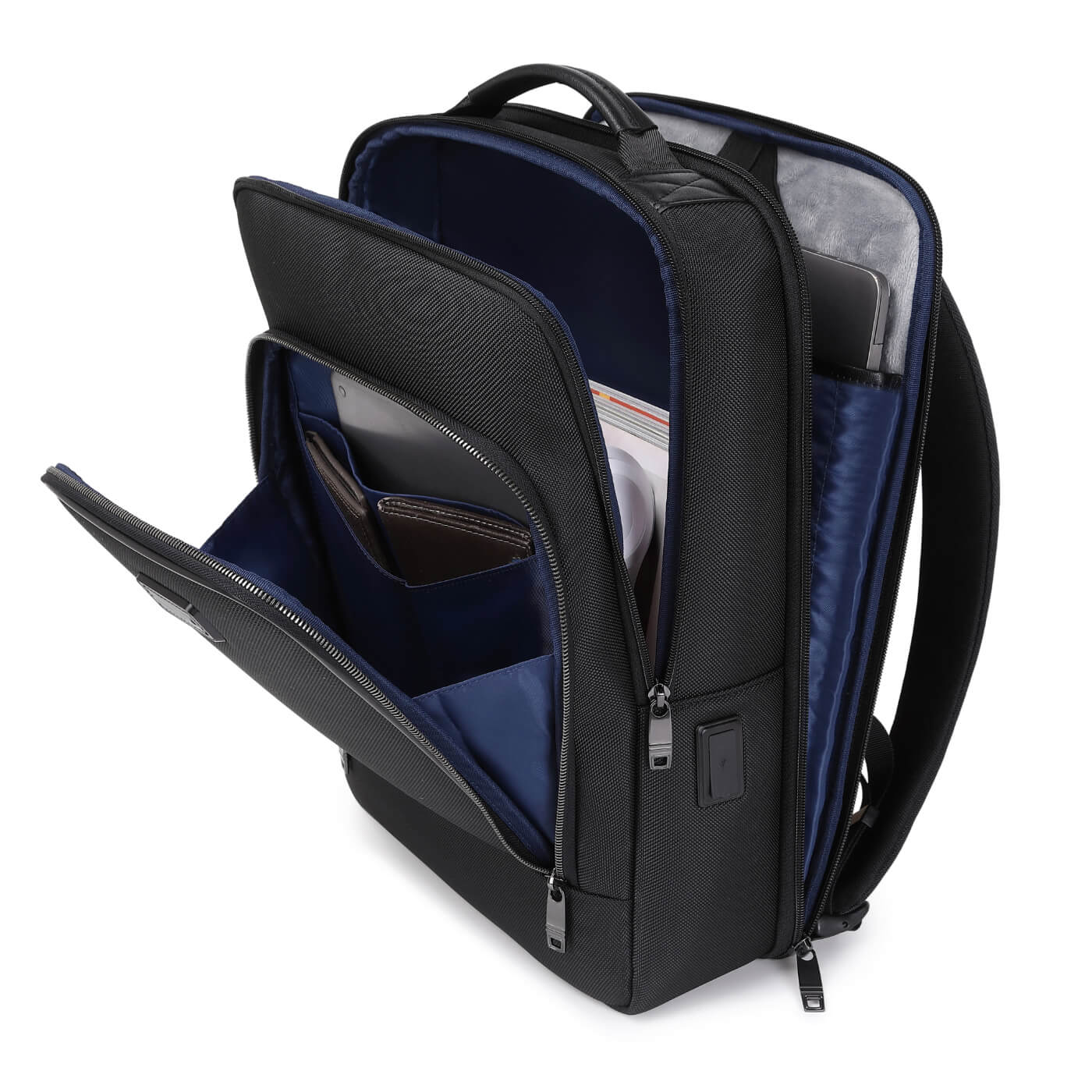 Rucsac business Gent pentru laptop 15.6", deschidere 180°, USB si USB-C, negru, 22 l