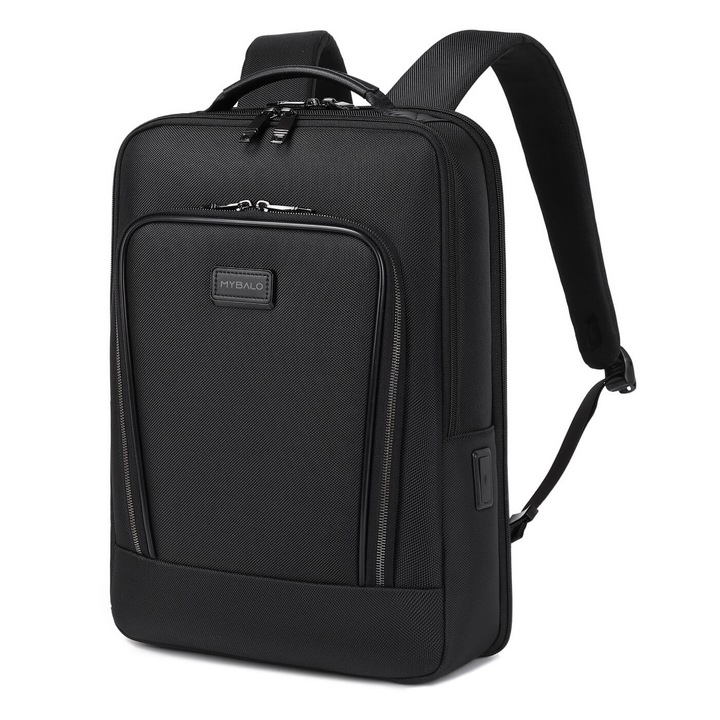 Rucsac business Gent pentru laptop 15.6", deschidere 180°, USB si USB-C, negru, 22 l
