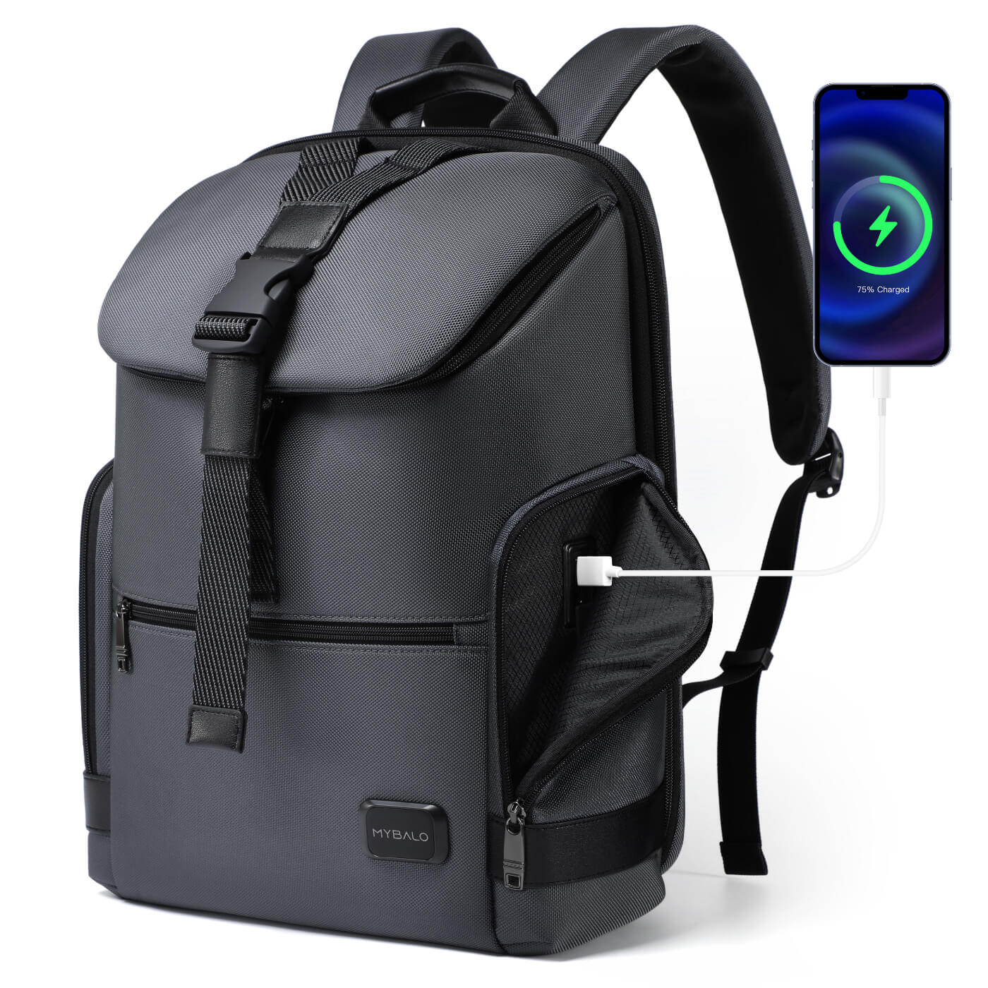 Rucsac laptop Bangi, 15,6", 26 l, ergonomie, USB si USB-C, gri, 42x30x17 cm