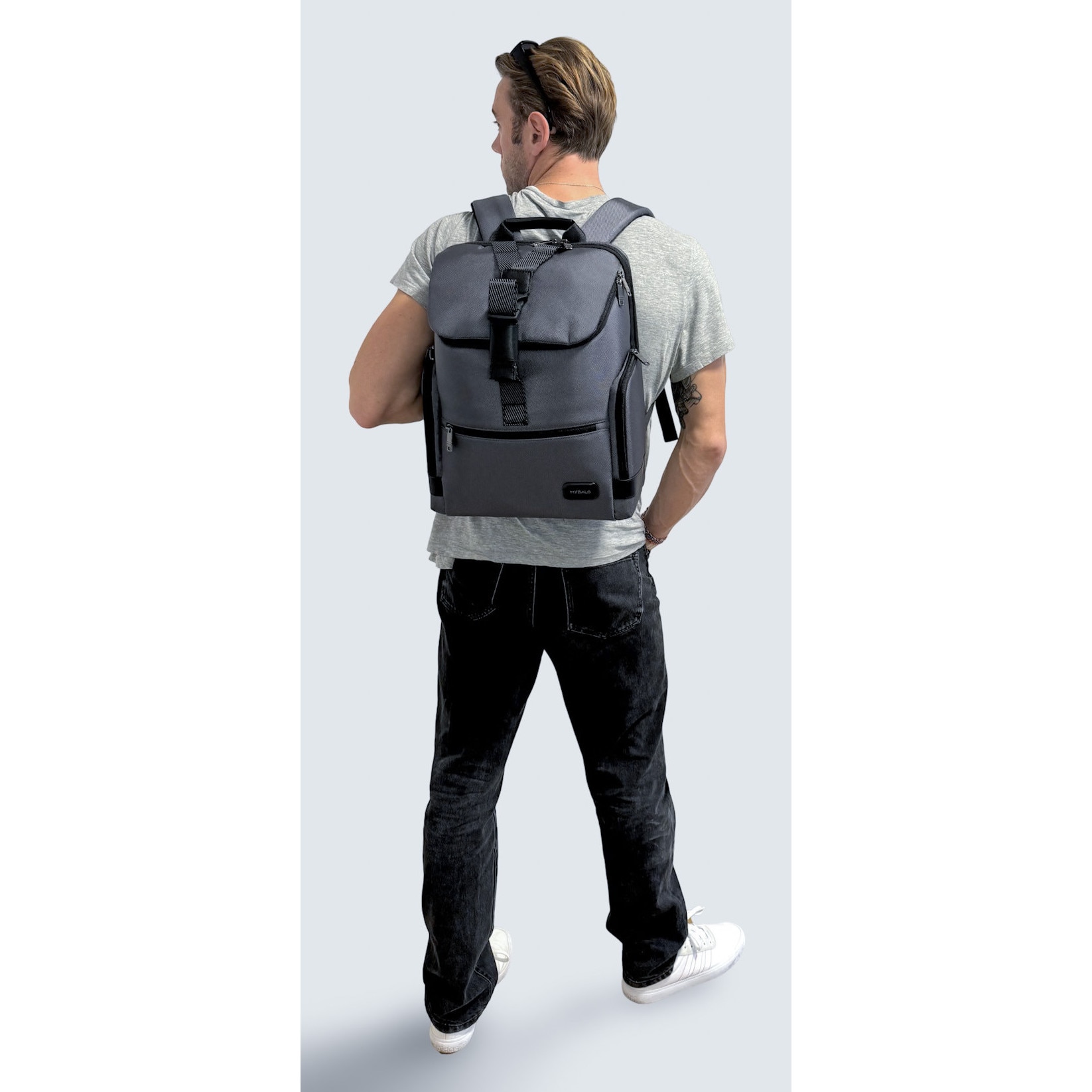 Rucsac laptop Bangi, 15,6", 26 l, ergonomie, USB si USB-C, gri, 42x30x17 cm