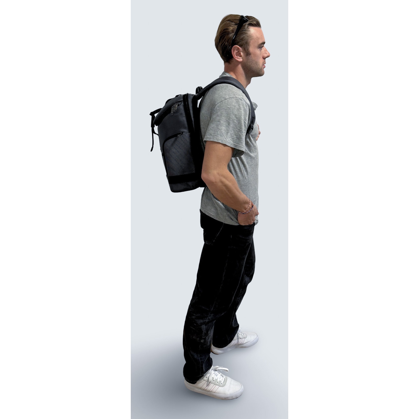 Rucsac laptop Bangi, 15,6", 26 l, ergonomie, USB si USB-C, gri, 42x30x17 cm
