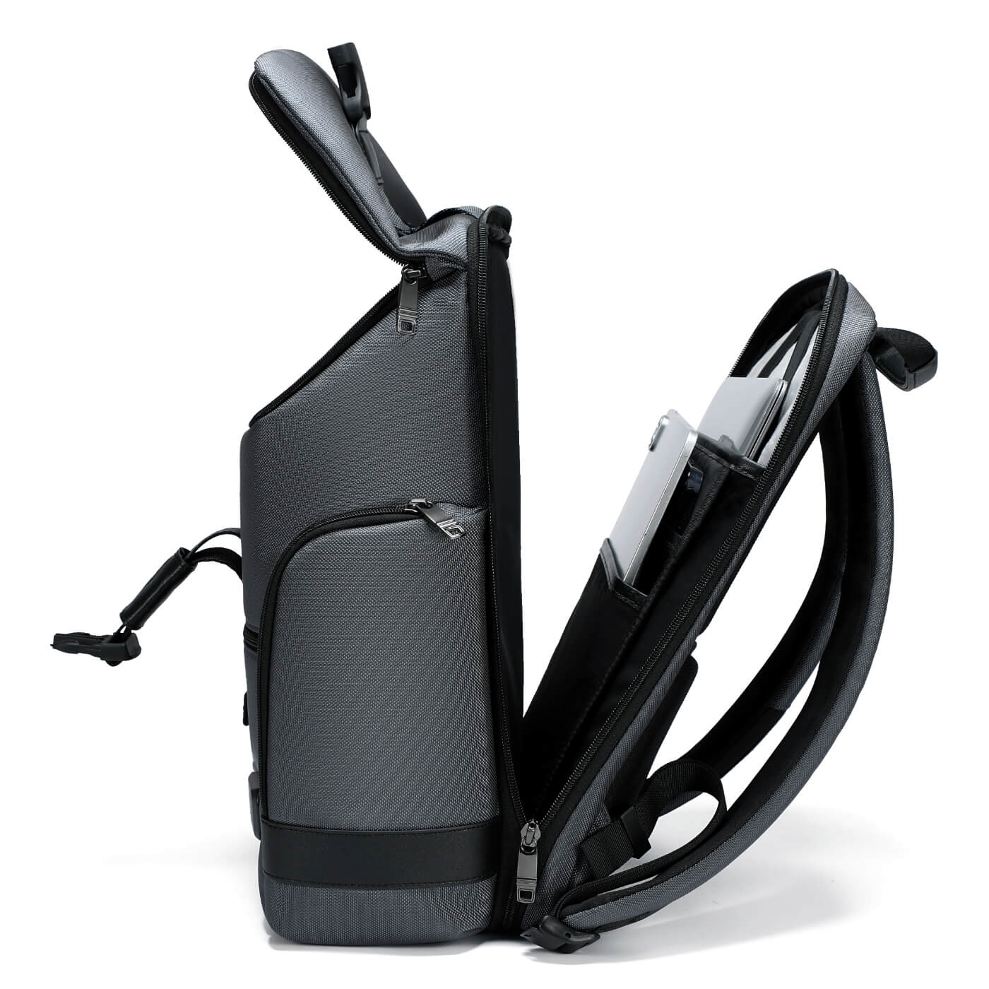 Rucsac laptop Bangi, 15,6", 26 l, ergonomie, USB si USB-C, gri, 42x30x17 cm