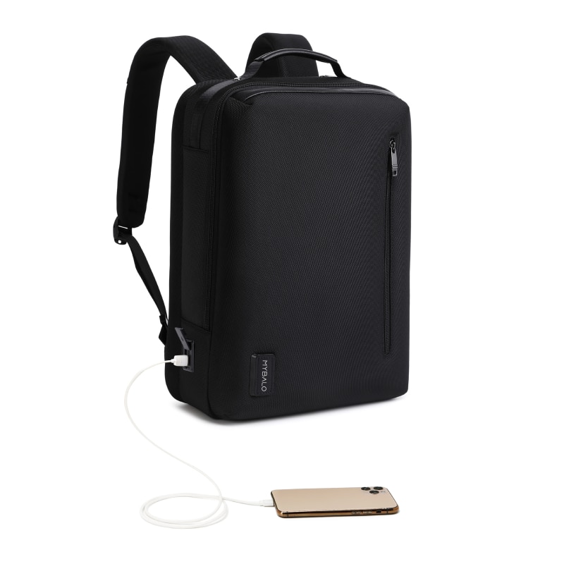 Ghiozdan 2in1 MYBALO Santander, capacitate 24l, pentru laptop 15,6", tableta 9", impermeabil, negru, 42x30x18cm