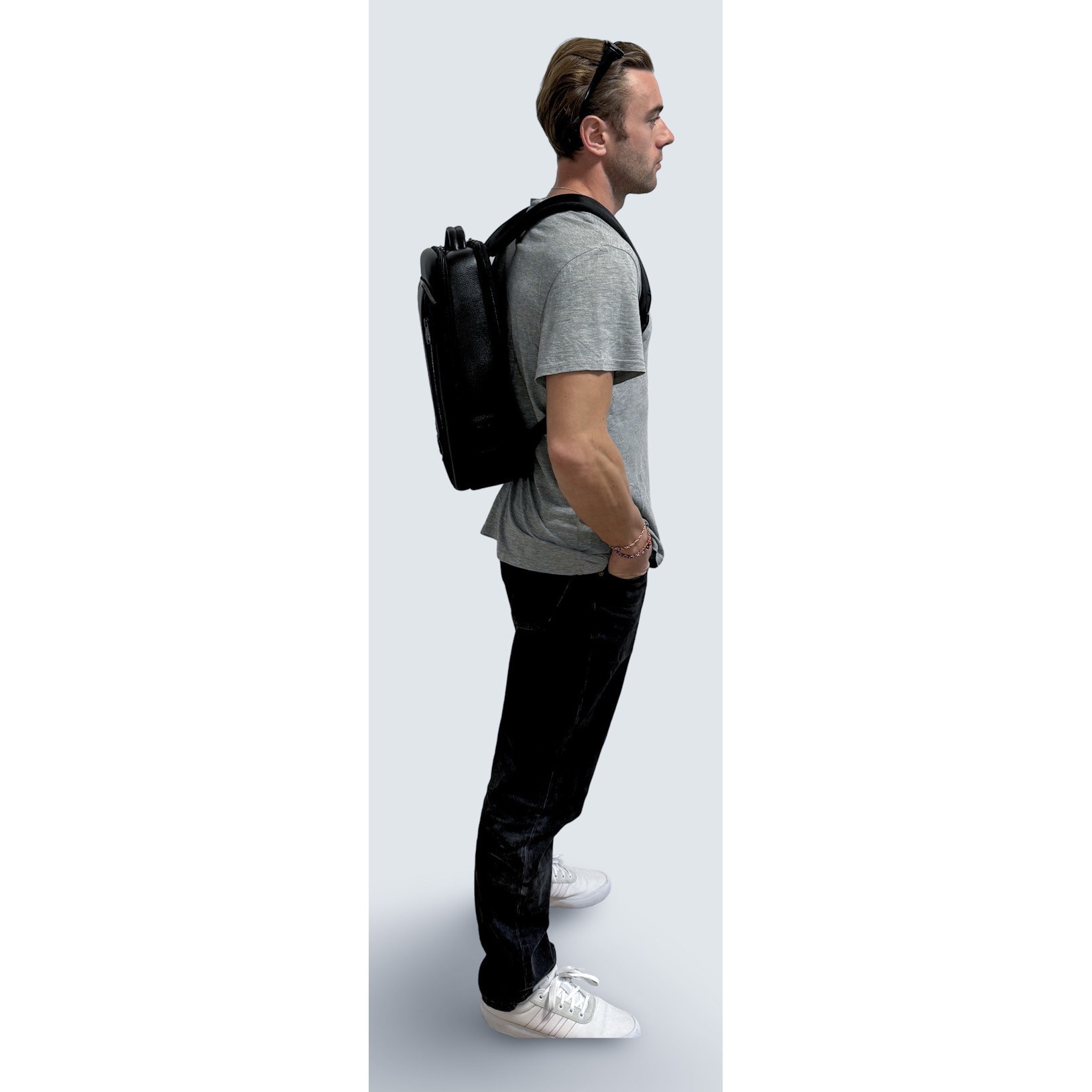 Rucsac business MYBALO ZANTE, piele naturala, pentru laptop 15,6", port USB, impermeabil, negru, 21 l