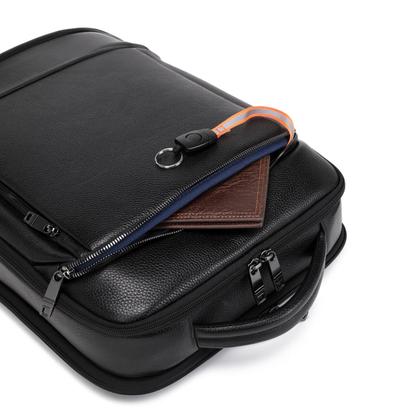 Rucsac business MYBALO ZANTE, piele naturala, pentru laptop 15,6", port USB, impermeabil, negru, 21 l
